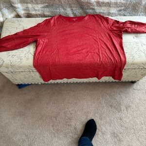 Lands' End Vibrant Red Crew Neck gold sparkle t-shirt.